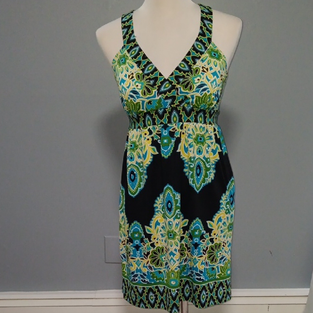 INC International Concepts Green and Blue Halter Midi Dress